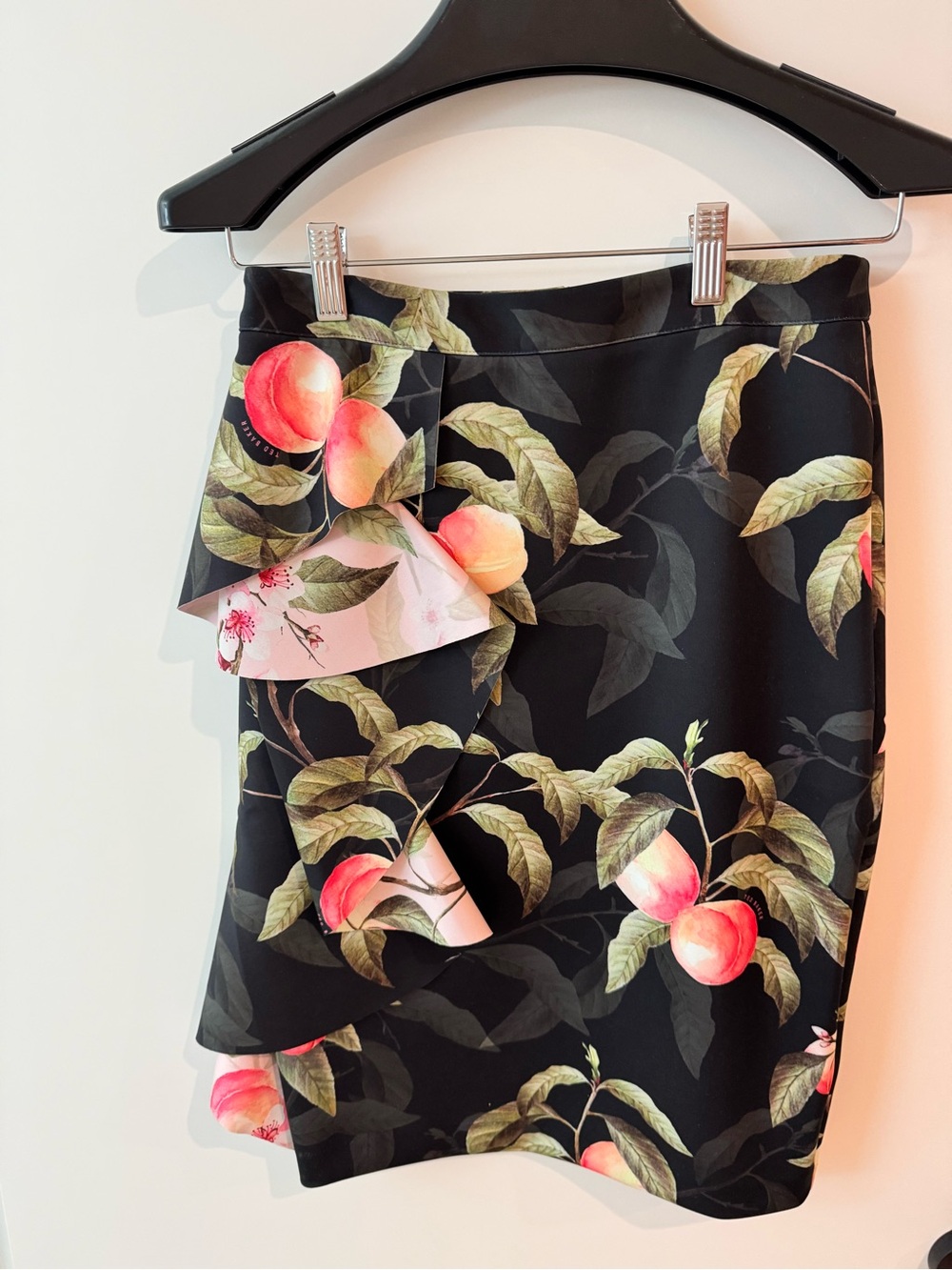 Ted Baker Floral Peach Print Black Pencil Skirt
